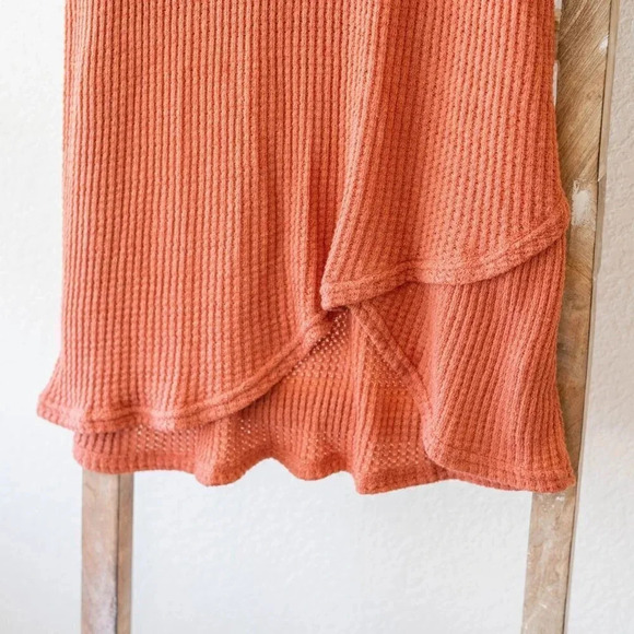 Absolutely Top Sz Large Peach WaffleKnit Sleeveless Asymmetric Layer Made in USA - Picture 3 of 7